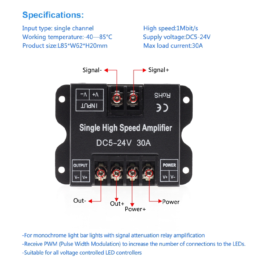 Thiết Bị Khuếch Đại Nguồn Dc5V-24V 30a Cho Dây Đèn Led Một Màu | BigBuy360 - bigbuy360.vn