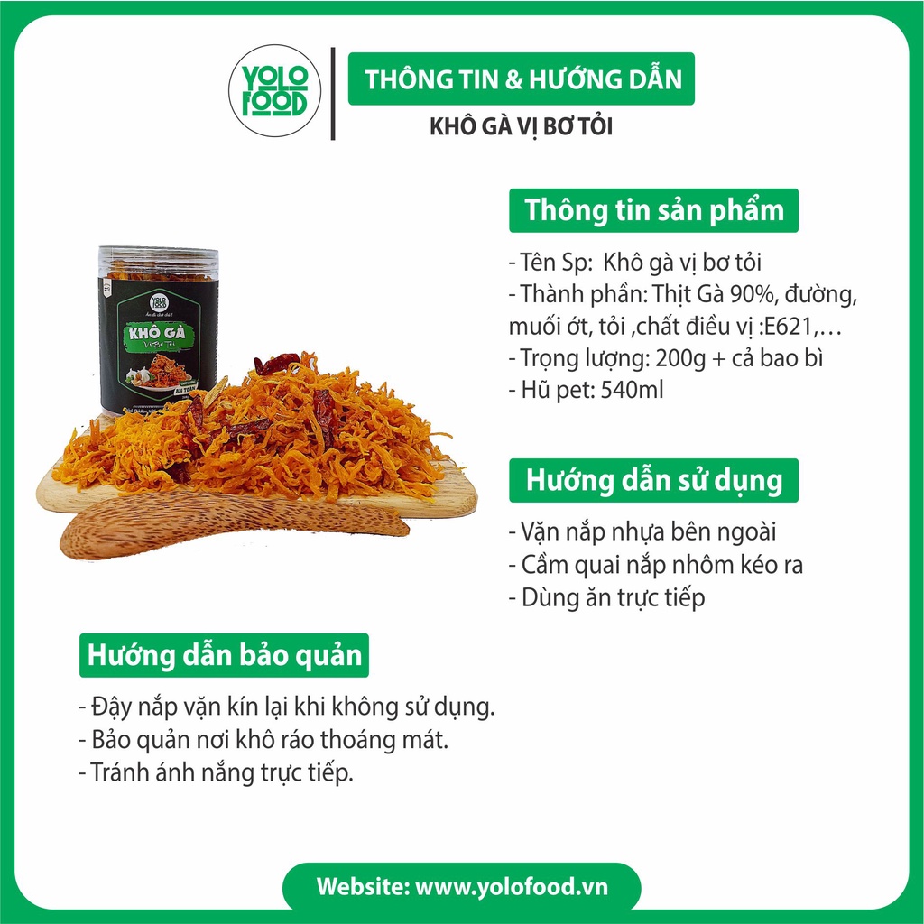 Khô gà bơ tỏi YOLO FOOD đồ ăn vặt, ngon, chất lượng, khô gà bơ tỏi xé cay loại 1 vị truyền thống đóng hộp ATVSTP