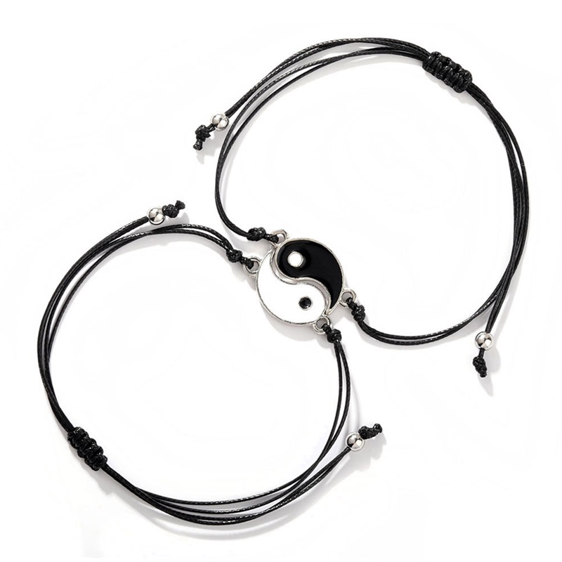 Set 2 Vòng Tay Bện Dây Mặt Âm Dương Cho Cặp Đôi