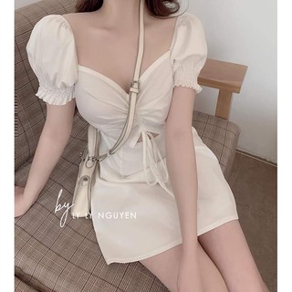 Đầm voan trắng rút ngực hở eo dễ thương TTSA0265