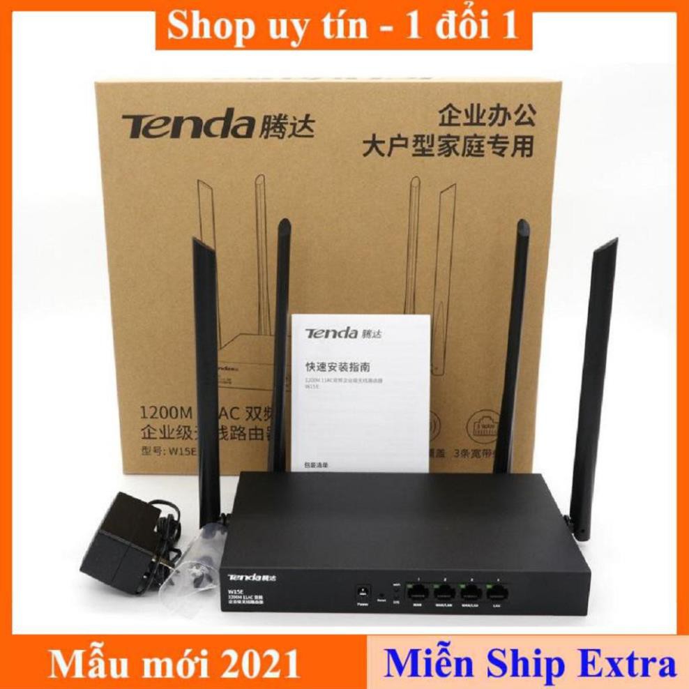 [ Xả kho tết] Bộ phát WIFI Tenda w15e ac1200Mps doanh nghiệp 50 user - vùng phủ sóng 300m2 4 ăn ten phát sóng cực mạnh