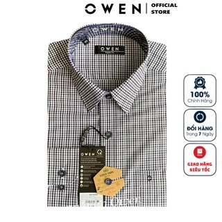 Áo Sơ Mi Nam Dài Tay Owen AR91495DT Somi Công Sở Cao Cấp Màu Trắng Kẻ Caro Xanh Chất Sợi Sen Mềm Mát Dáng Regular Fit