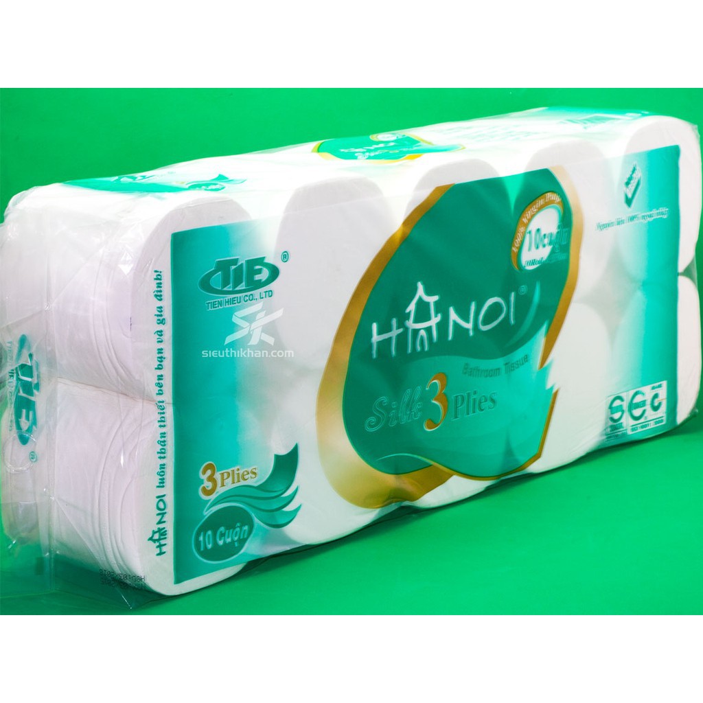 Giấy vệ sinh Hà Nội 3 lớp siêu dai 10 gói 1,6kg - độ dai mịn - thấm hút nước cao - an toàn