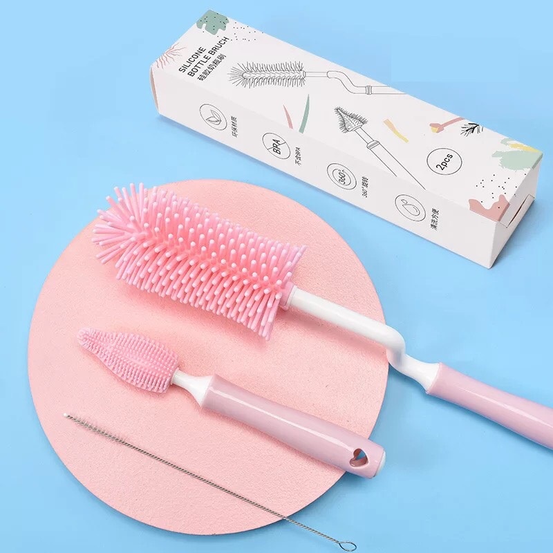 Bộ cọ rửa bình sữa Silicone 3 chi tiết cho bé