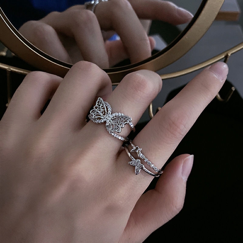 Nhẫn Hở Đính Đá 22510 Họa Tiết Bươm Bướm Hợp Thời Trang