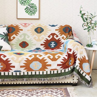 Thảm phủ sofa dệt thổ cẩm, boho, vintage con cua (2 mặt)