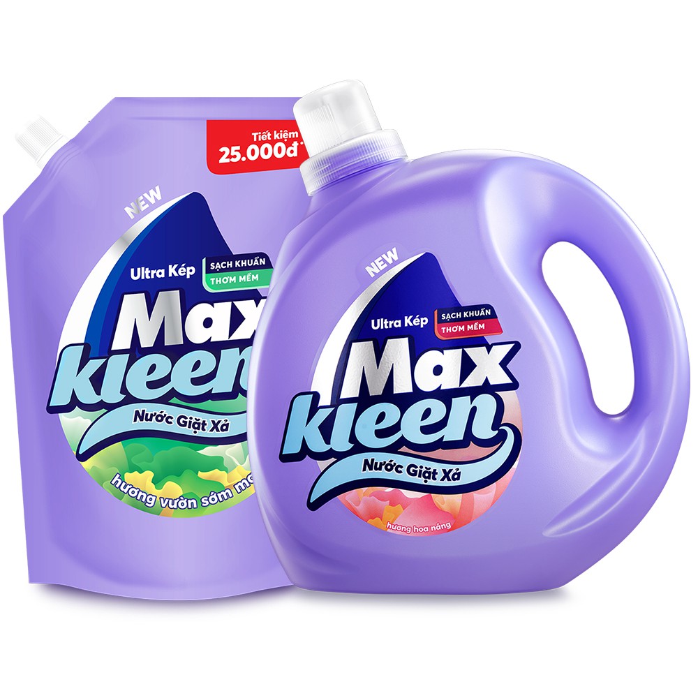 Combo Chai Nước Giặt Xả Maxkleen 2,4kg Hương Hoa Nắng + Túi Nước Giặt Xả MaxKleen Hương Vườn Sớm Mai 2,4kg