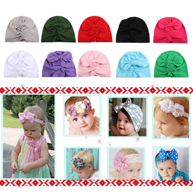 Nón trùm màu trơn thắt nơ xinh xắn cho bé gái