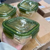 HỘP THUỶ TINH VUÔNG CHỊU NHIỆT NẮP XANH