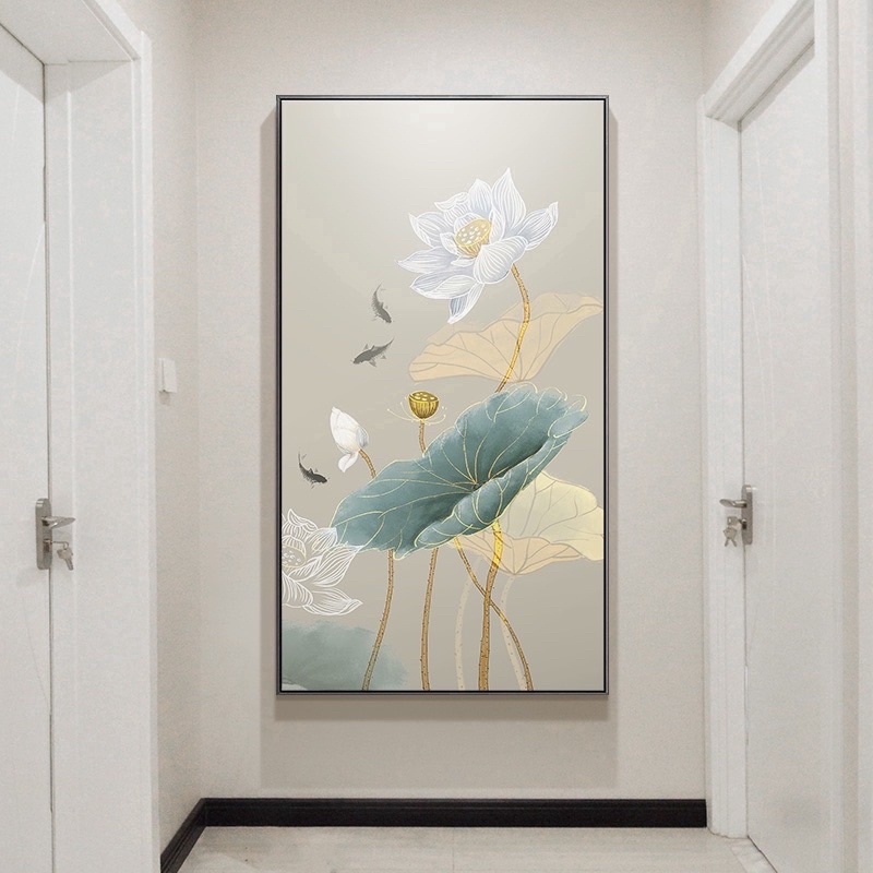 Tranh hoa sen lụa kim sa - size 40x80 - hoặc theo yêu cầu
