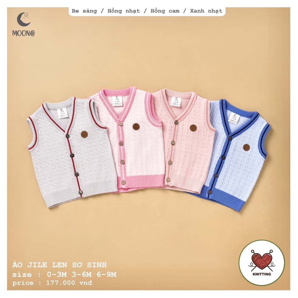 Áo len ghi lê MOON@ áo gile len lông cừu cài giữa thu đông cho bé 0 9 tháng tuổi