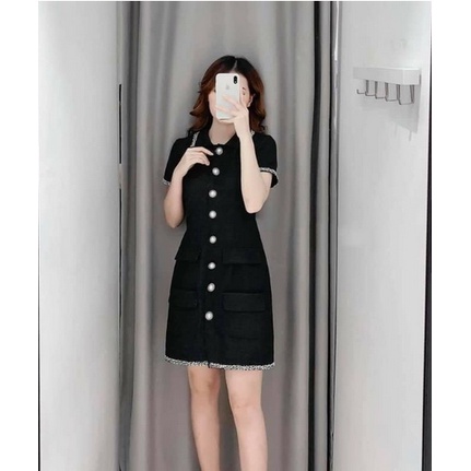 Đầm bố trắng đen viền đen hàng thiết kế