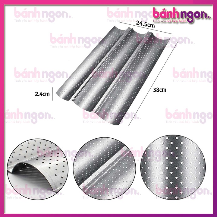 Khay Nướng Bánh Mì Pháp Baguette Chống Dính Lượn Sóng 3 Rãnh
