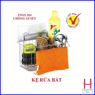 Kệ inox để đồ rửa chén bát dán tường có khay hứng nước cao cấp { H }