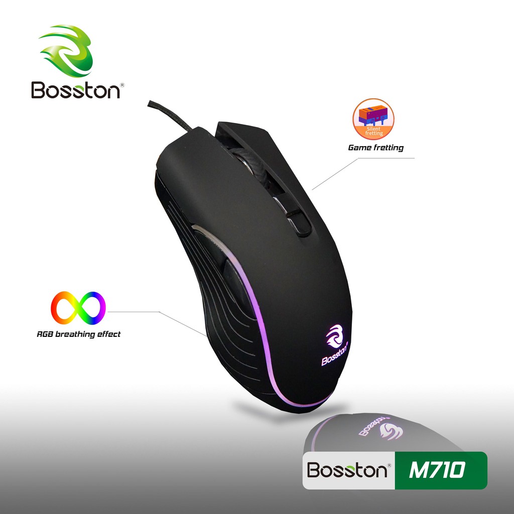 Chuột máy tính có dây Bosston M710 Led RGB up to 3200DPI - Hãng phân phối