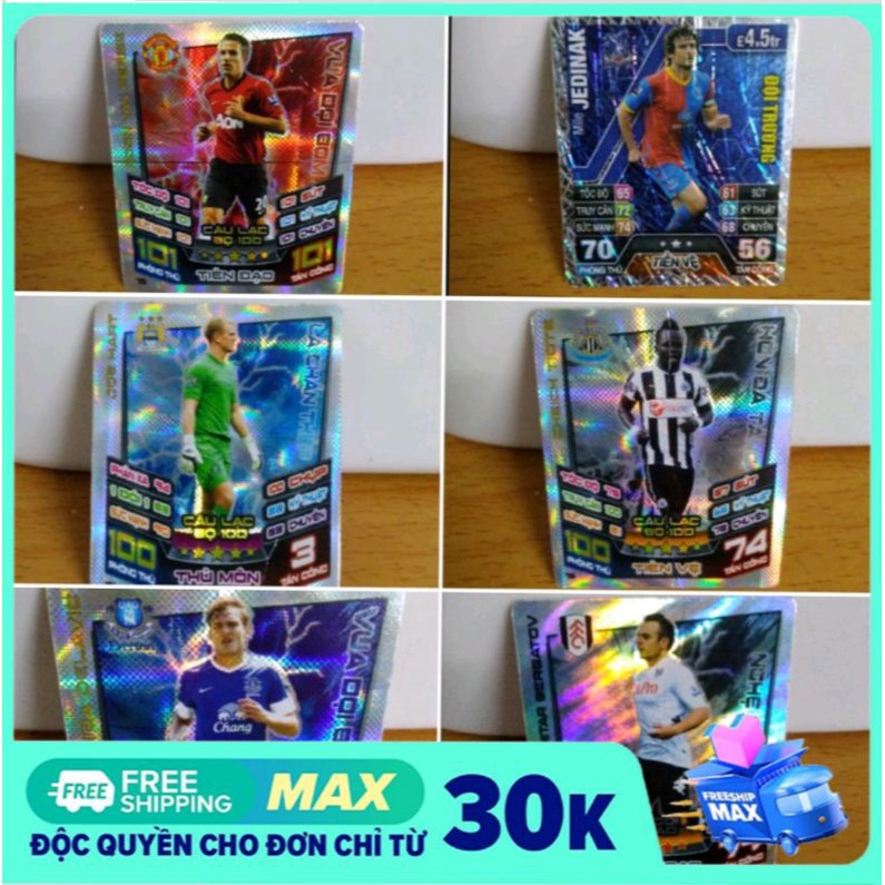 Thẻ cầu thủ bóng đá lấp lánh insert POCA Match attax 2012/2013 tình trạng 80-95%