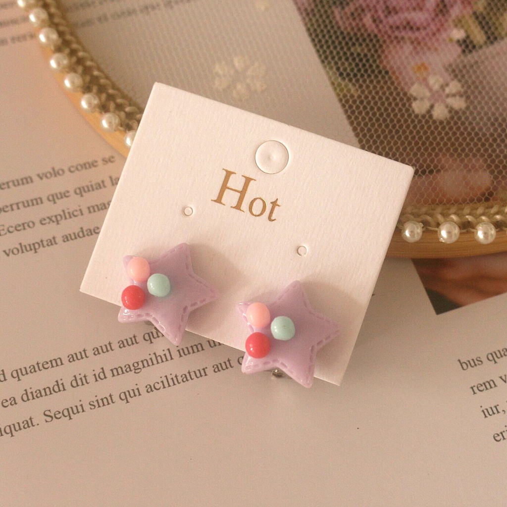 Khuyên tai kẹp không cần bấm lỗ hình ngôi sao đính 3 hạt cườm xinh xắn