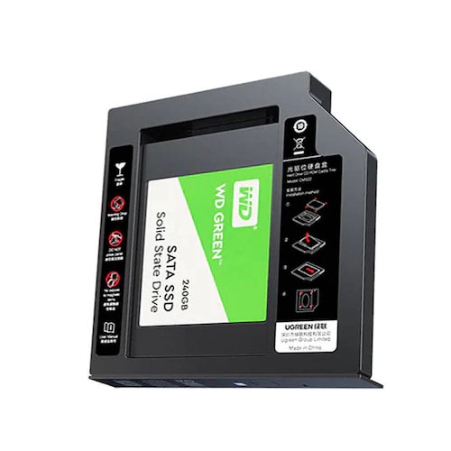 Khay đựng ổ cứng 2.5" cho Laptop có ổ CD mỏng 9.5mm UGREEN 70657 cao cấp - Hàng phân phối chính hãng