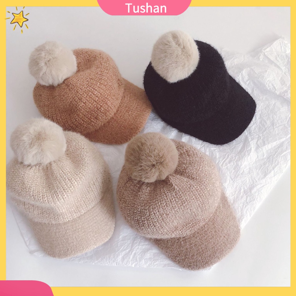Mũ cotton mềm vành ngắn màu trơn chống gió thời trang mùa đông cho bé