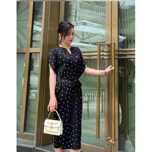 Hàng nhập - Đầm dáng ôm suông nhẹ tay cánh dơi, váy lụa xếp li dự tiệc thắt nơ eo