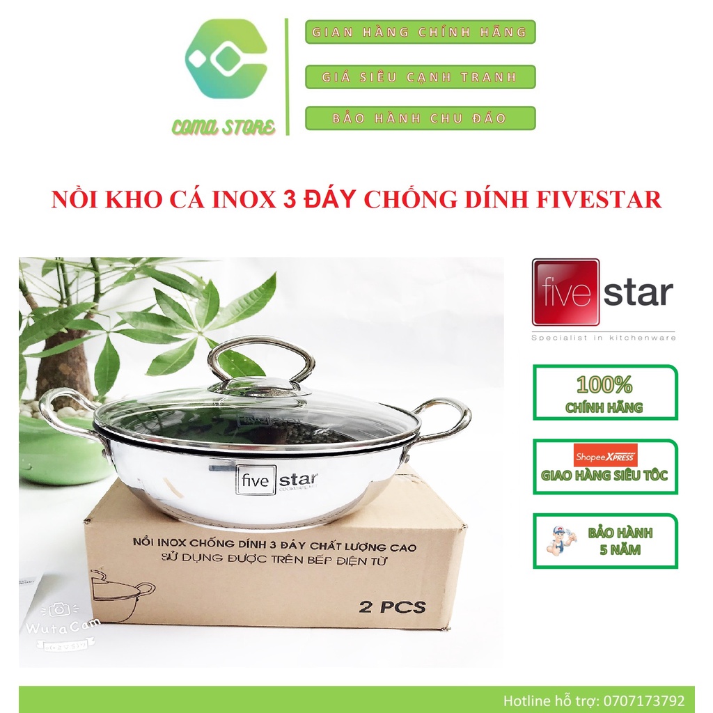 NỒI KHO CÁ INOX 3 ĐÁY CHỐNG DÍNH FIVESTAR 18CM/20 CM /22 CM – DÙNG MỌI LOẠI BẾP (KỂ CẢ BẾP TỪ) - BẢO HÀNH 5 NĂM