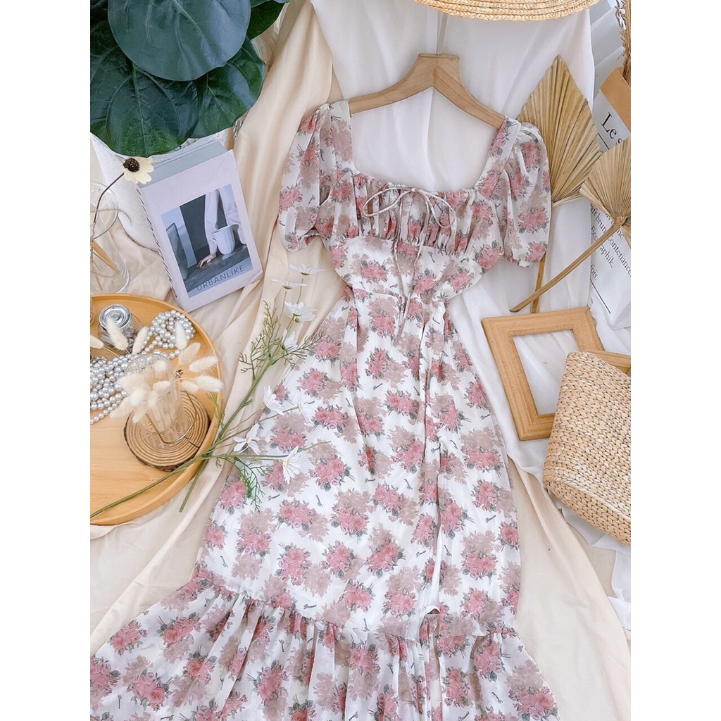 Đầm xòe nữ, đầm hoa nhí vintage, kiểu dáng nữ tính, thời trang, hàng may đẹp, kỹ, phom dưới 54kg- tùy chiều cao | BigBuy360 - bigbuy360.vn