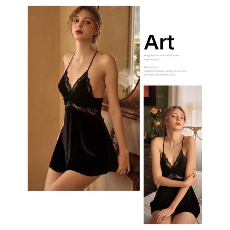 D001-ĐẦM NGỦ CHẤT NHUNG MỀM LƯỚI REN- SEXY, GỢI CẢM & QUYẾN RŨ - SLEEPWEAR QUẢNG CHÂU CỦA PHÁI ĐẸP (D001)