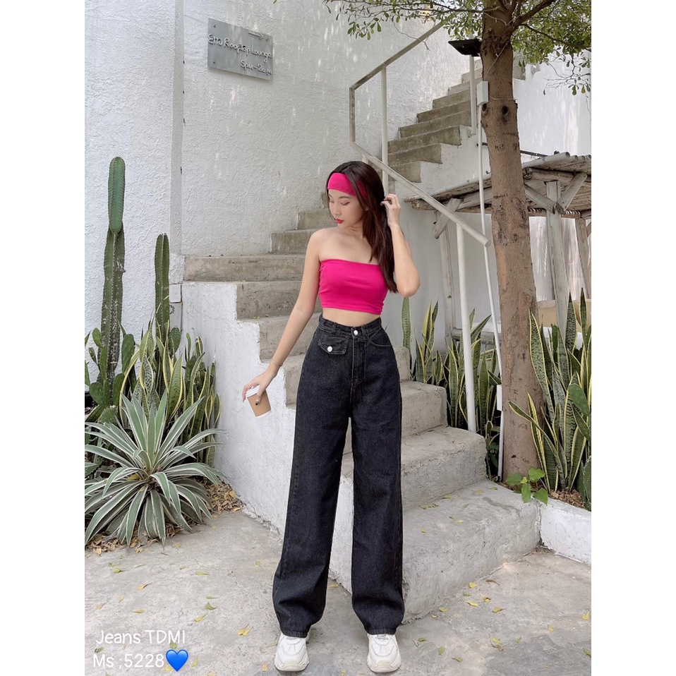 Quần jean nữ ống rộng túi đắp phong cách Ulzzang, chất bò dày dặn, thoải mái khi mặc 5228 | BigBuy360 - bigbuy360.vn