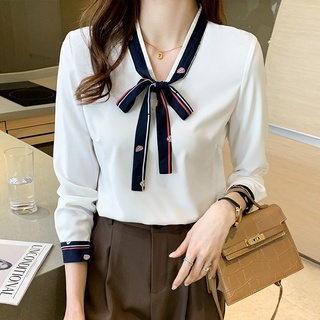 2 Màu Sắc Mùa Xuân Thu Áo Sơ Mi Thời Trang Nhỏ Áo Sơ Mi Trắng Chuyên Nghiệp Áo Sơ Mi Nữ Dài Tay Thiết Kế Nơ Thời Trang Áo Sơ Mi Niche