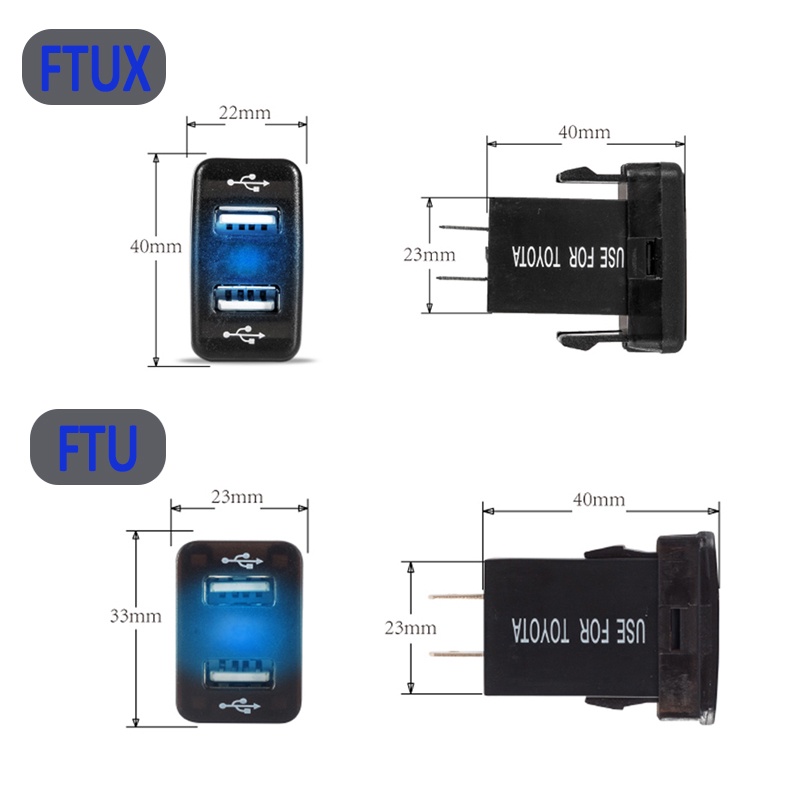 Củ Sạc Điện Thoại 12-24V Cổng USB Kép Có Đèn LED Cho Xe Hơi Toyota 2.1A