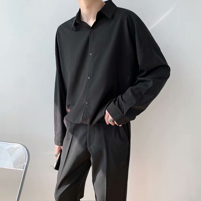 Áo Sơ Mi Trơn Tay Dài Dáng Rộng Thoáng Khí Phong Cách Hàn Quốc Thời Trang Cho Nam