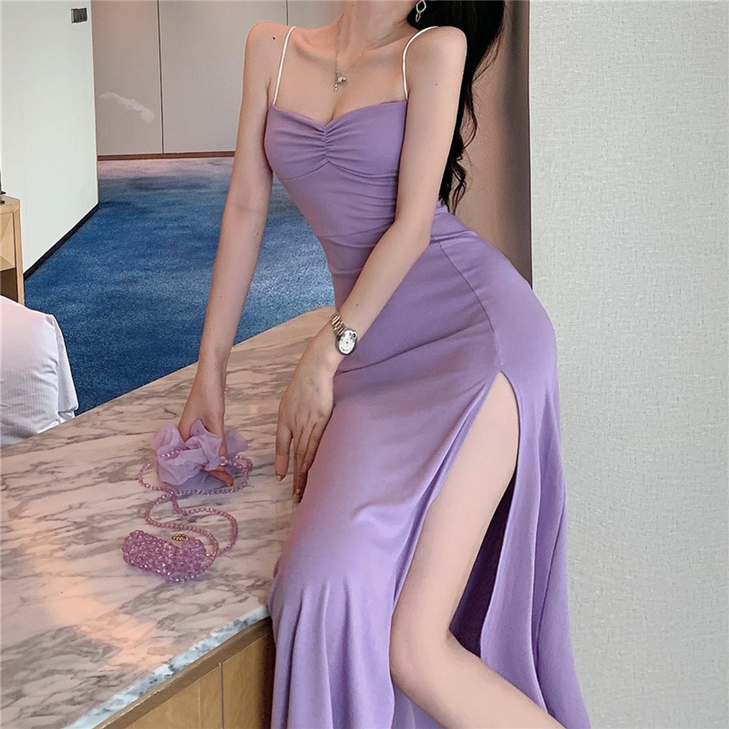 (SẴN ĐEN S,M) Váy Hai Dây Body Dáng Dài Xẻ Đùi Sexy | BigBuy360 - bigbuy360.vn