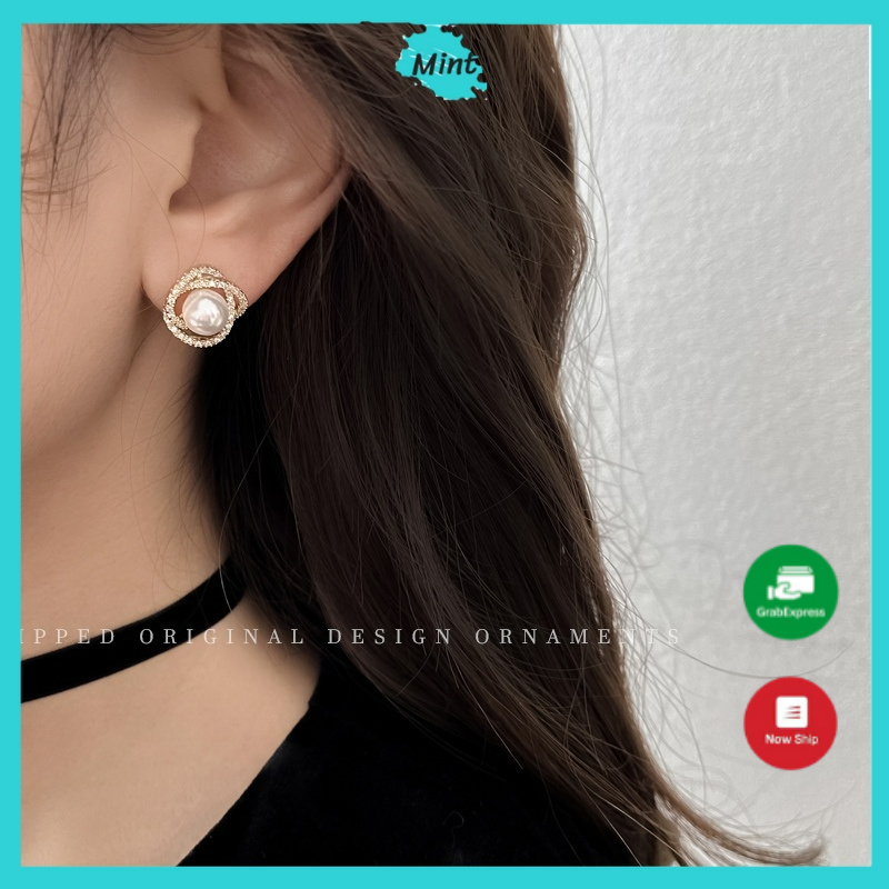 [ Mã 111 ] Bông Tai Khuyên Tròn ❤️Không Gây Dị Ứng❤️ Khuyên Tai Nữ Đính Ngọc Trai Nhân Tạo Chuôi Bạc S925