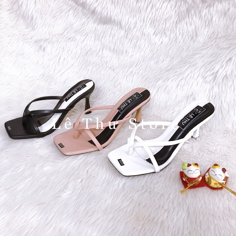 Guốc dép nữ 7 phân kẹp ngón dây mảnh nối 2 màu LT (D010)
