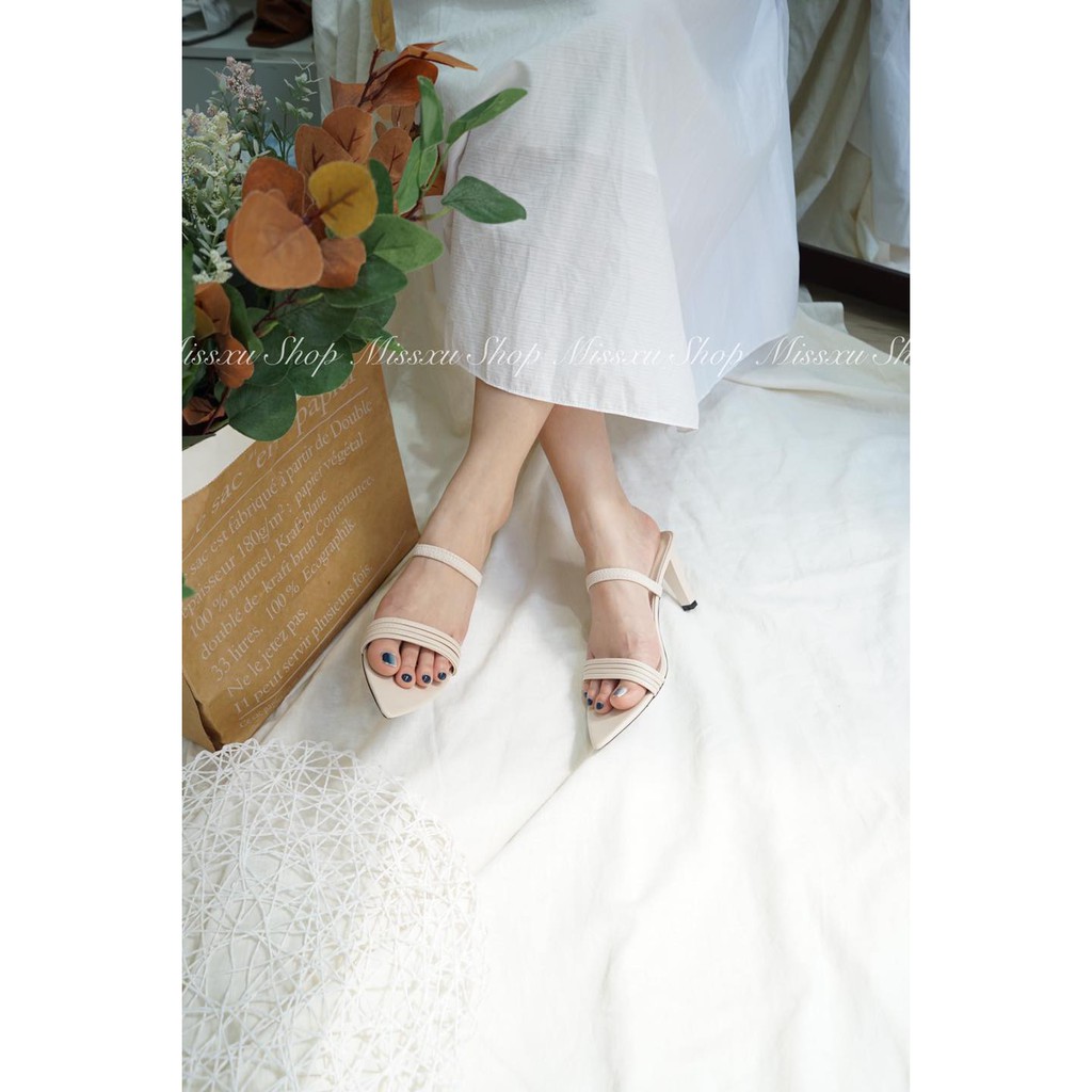 Giày sandal nữ 4 dây mảnh phối thun 7cm gót nhọn thời trang MYSS - SD88