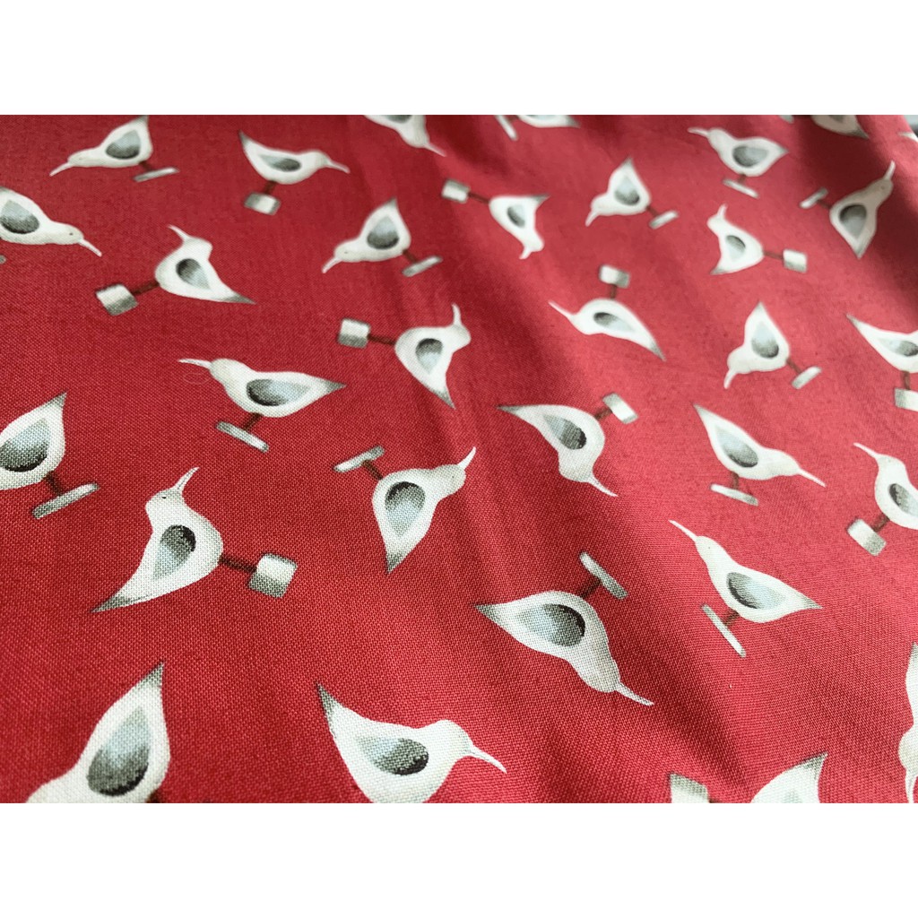 Vải may quần áo cotton 100% diy tự làm đồ handmade đồ quilting đồ trẻ em - họa tiết chú chim cách điệu hình lá cây