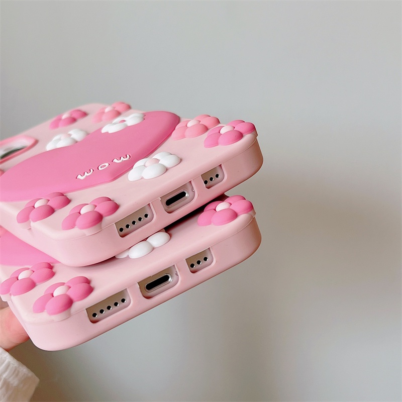Ốp Điện Thoại Silicon Hình Hoa Trái Tim Màu Hồng Cho iPhone XS Max 11ProMax 12ProMax 13ProMax