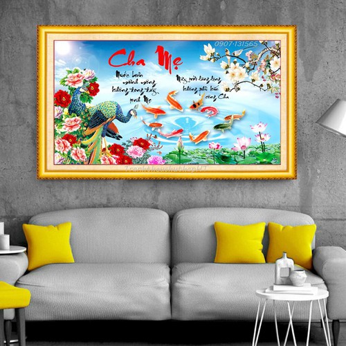 Tranh Đính Đá CHA MẸ (ĐÁ ABC CAO CẤP). Kích Thước: 90cm x 53cm