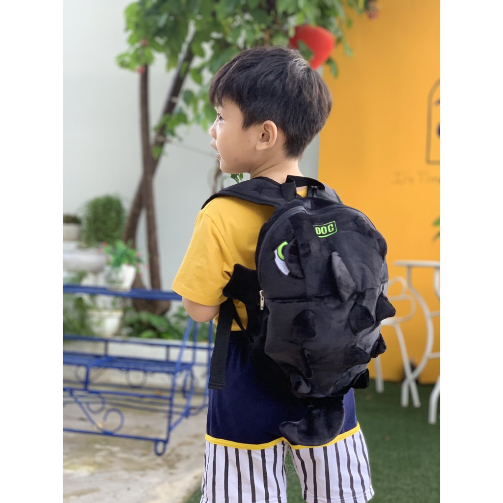 ( Loại bé ) Balo khủng long màu Đen vải nhung, loại cho bé