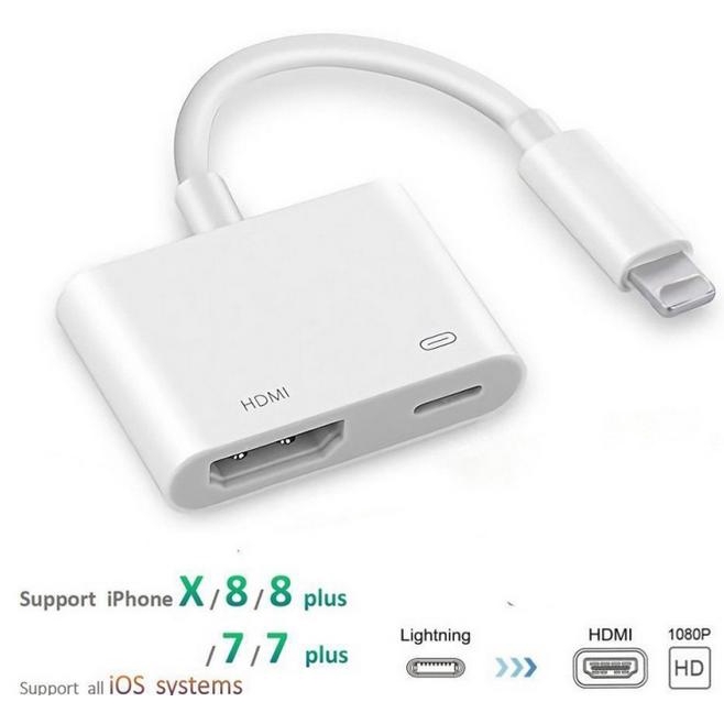 Cáp chuyển đổi từ lightning to hdmi kết nối điện thoại iphone 5/6/7/8X ipad lên ti vi chất lượng