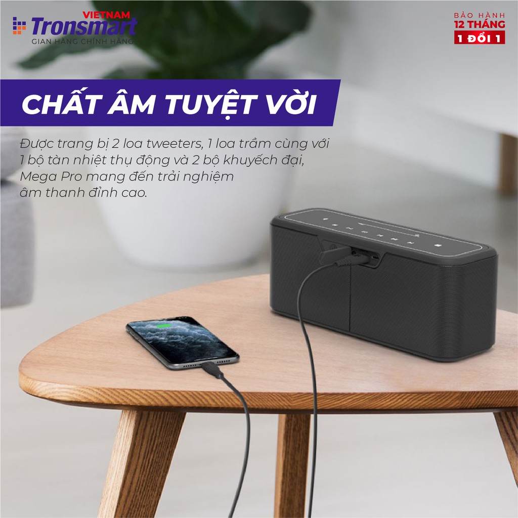 Loa Bluetooth 5.0 Tronsmart Element Mega Pro - 60W - Hỗ trợ TWS và NFC ghép đôi 2 loa - Hàng chính hãng - BH 12T