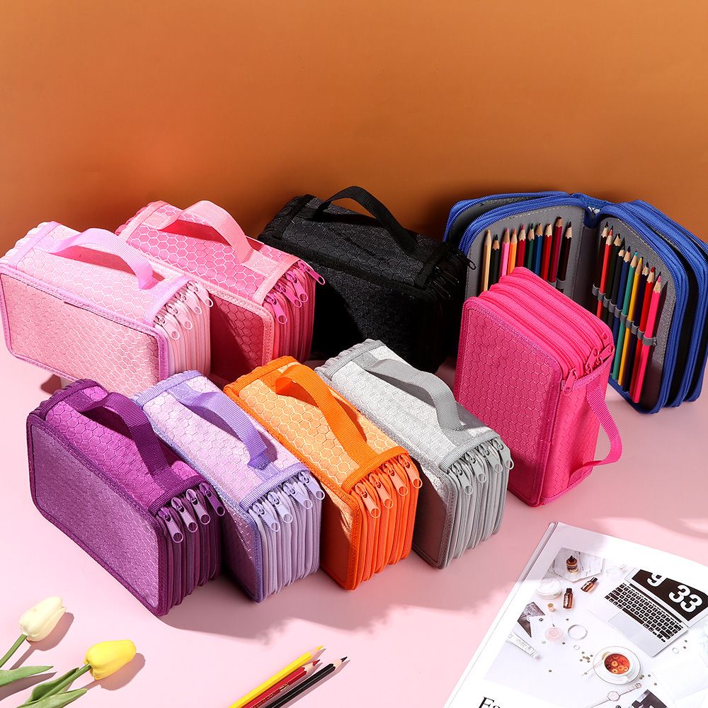 Túi Đựng Bút Chì 72 Ngăn Sức Chứa Lớn Bằng Nylon Hai Lớp Có Khóa Kéo Dành Cho Học Sinh/Văn Phòng