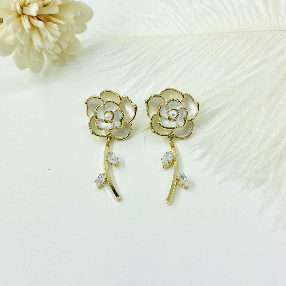 Đôi Khuyên Tai Dài Hình Hoa Đính Đá Thời Trang Cho Nữ