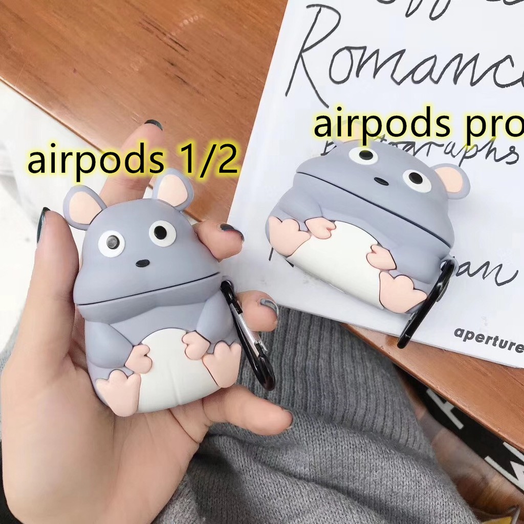 Funny 3d Gray Mouse Casing AirPods Pro Case Silicone With Keychain Casing AirPods Case For AirPods 3 AirPod 1 2 Cover