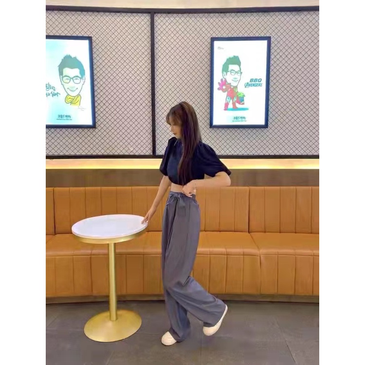 Quần Dài Ống Rộng Lưng Cao Màu Trơn Thời Trang Hàn Quốc Cho Nữ