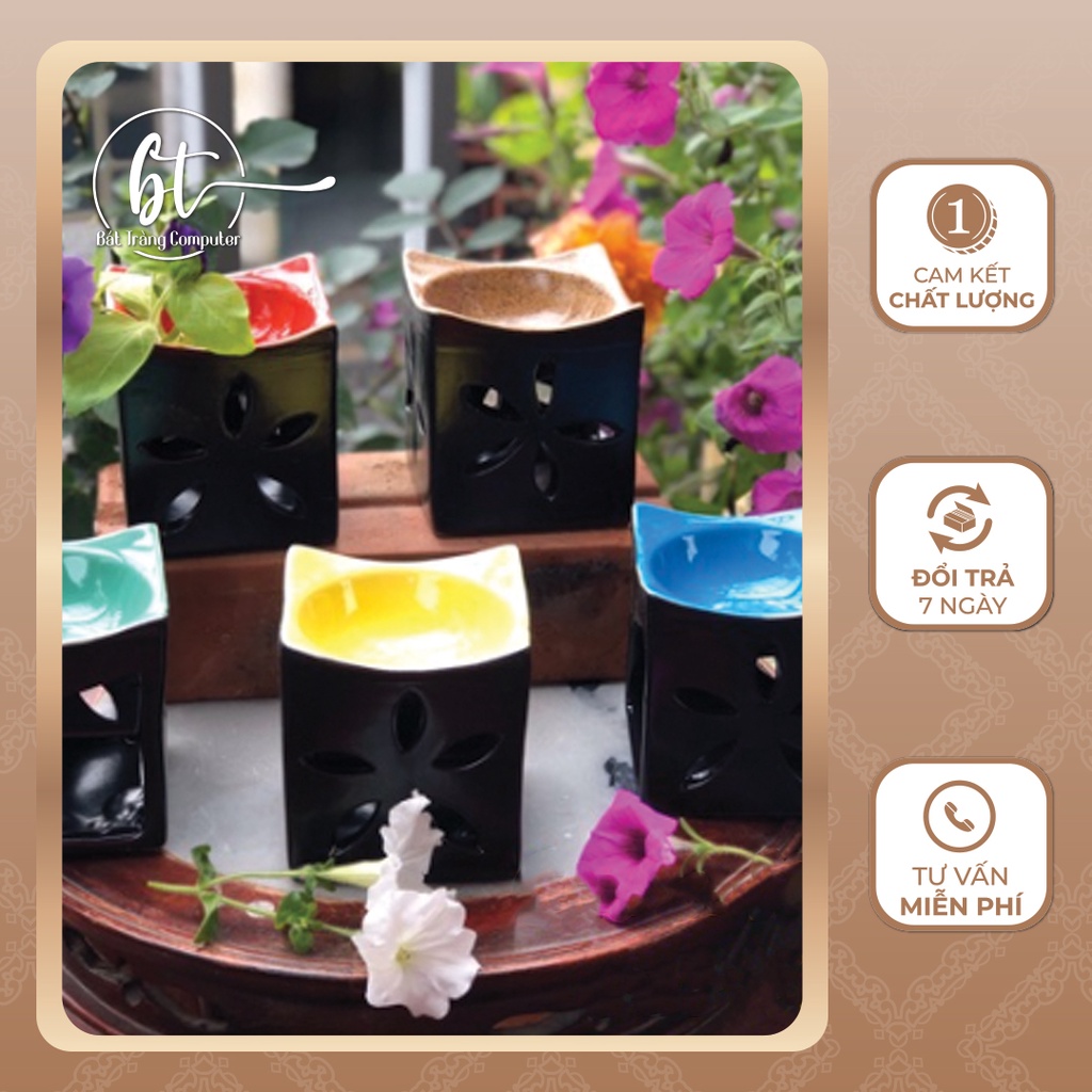 Bếp đèn đốt tinh dầu, bồ kết, sả chanh Bát Tràng, tặng 2 nến sạch - BT058