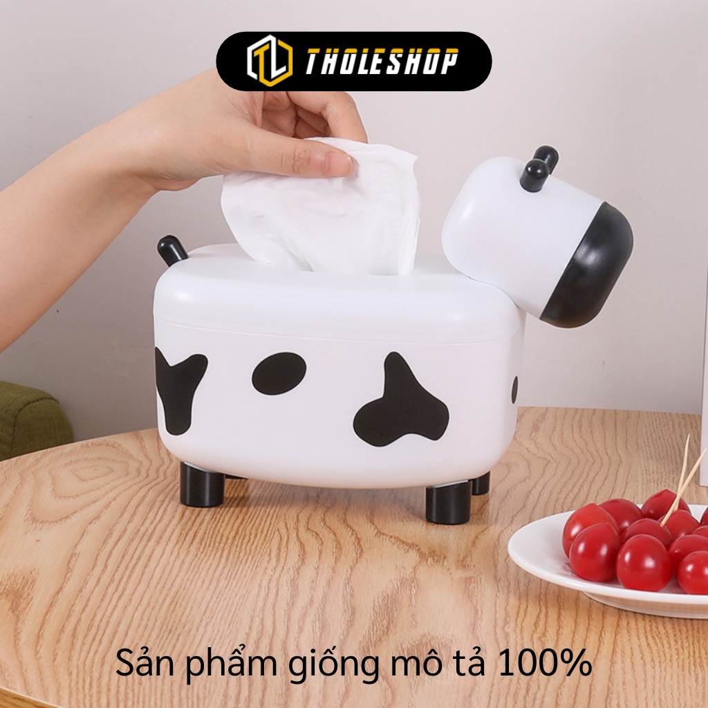 Hộp Đựng Khăn Giấy - Hộp Đựng Giấy Ăn Để Bàn Hình Bò Sữa Kiệm Lọ Tăm 9601