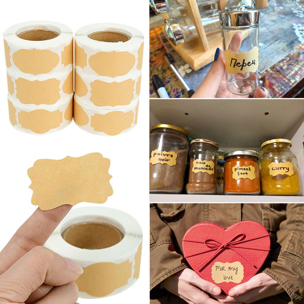 FASHYUNER Cuộn 300 nhãn dán lọ đựng gia vị bằng giấy kraft chống thấm nước dành cho nhà bếp