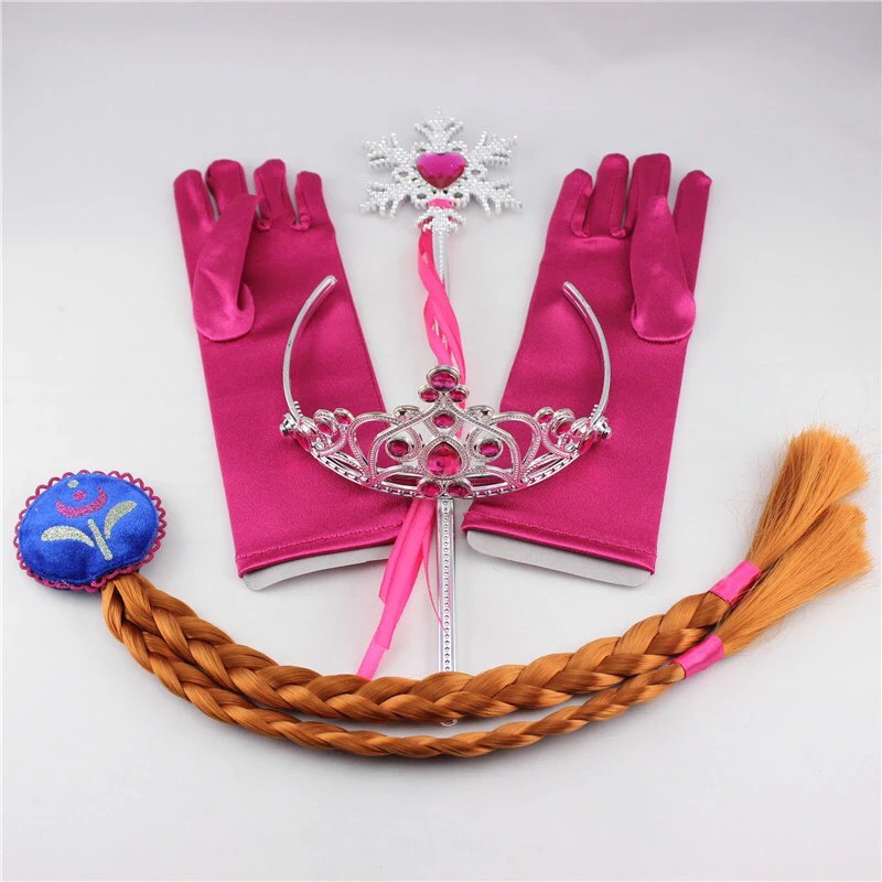 Set phụ kiện vương miện, gậy phép, bao tay, đuôi tóc công chúa elsa