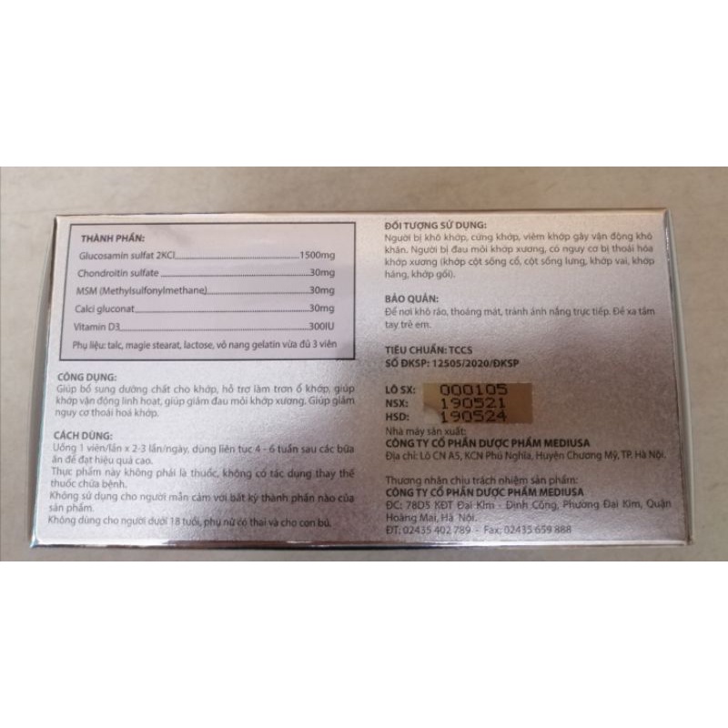 Glucosamin 500 giúp xương chắc khoẻ, ngăn ngừa thoái hóa khớp.